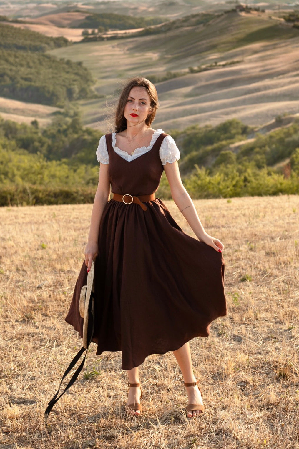 Andalusia Dark Brown Linen Dress