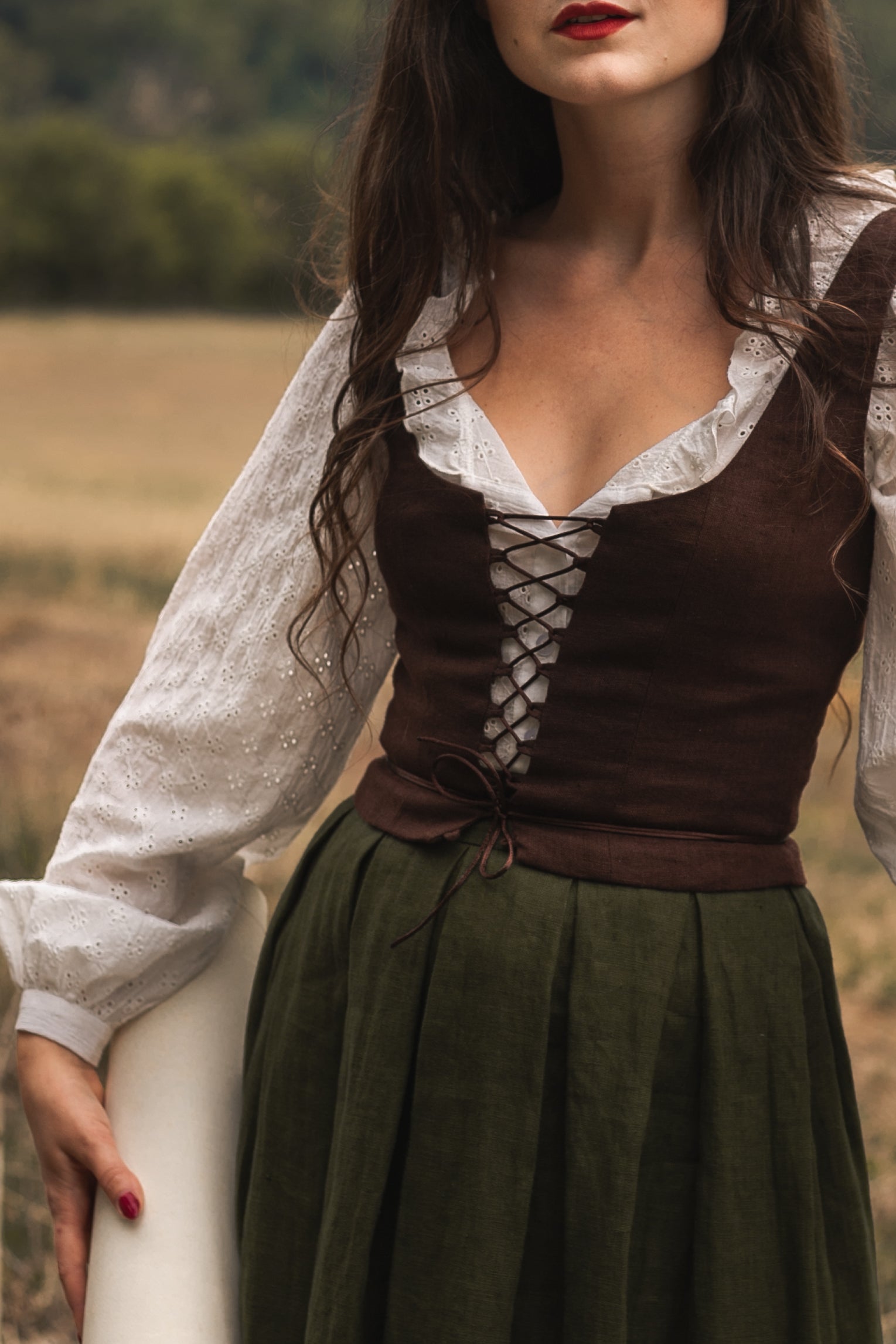 Estella Dark Brown Linen Corset Top