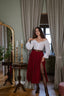 Ellie Burgundy Linen Midi Skirt