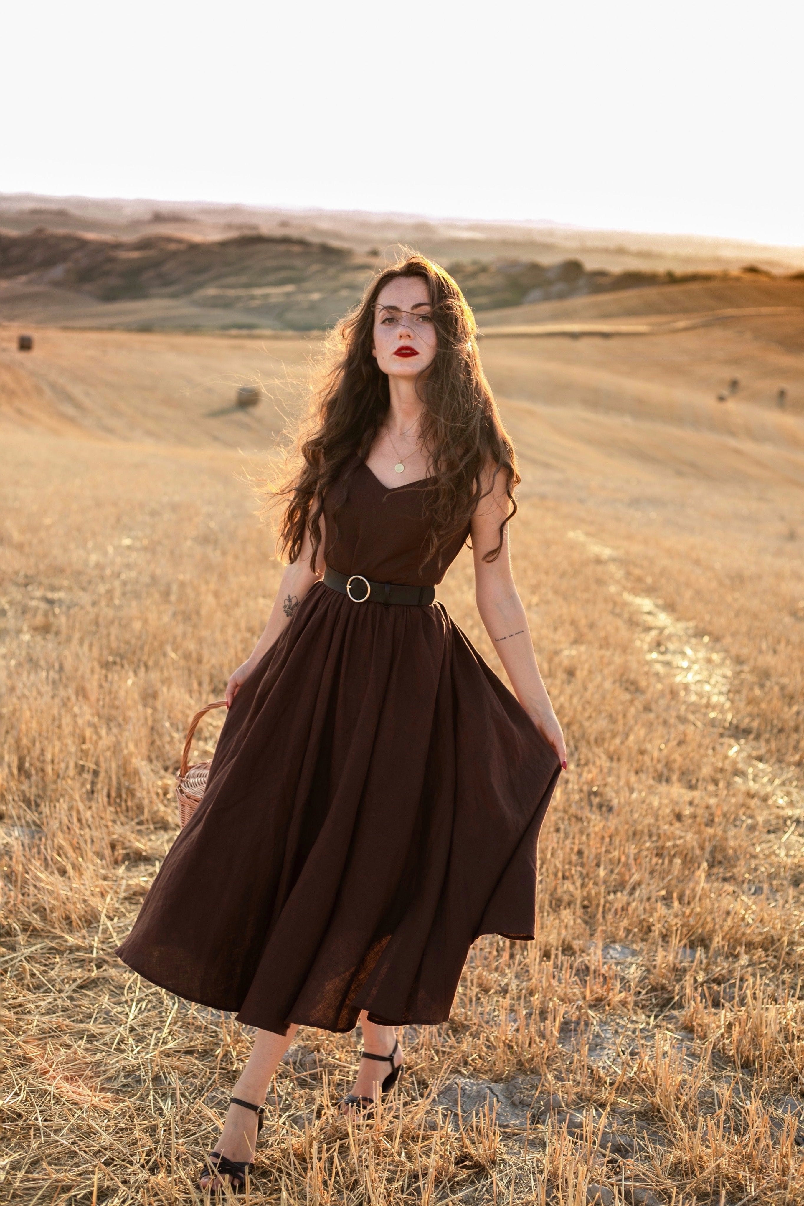Andalusia Dark Brown Linen Dress