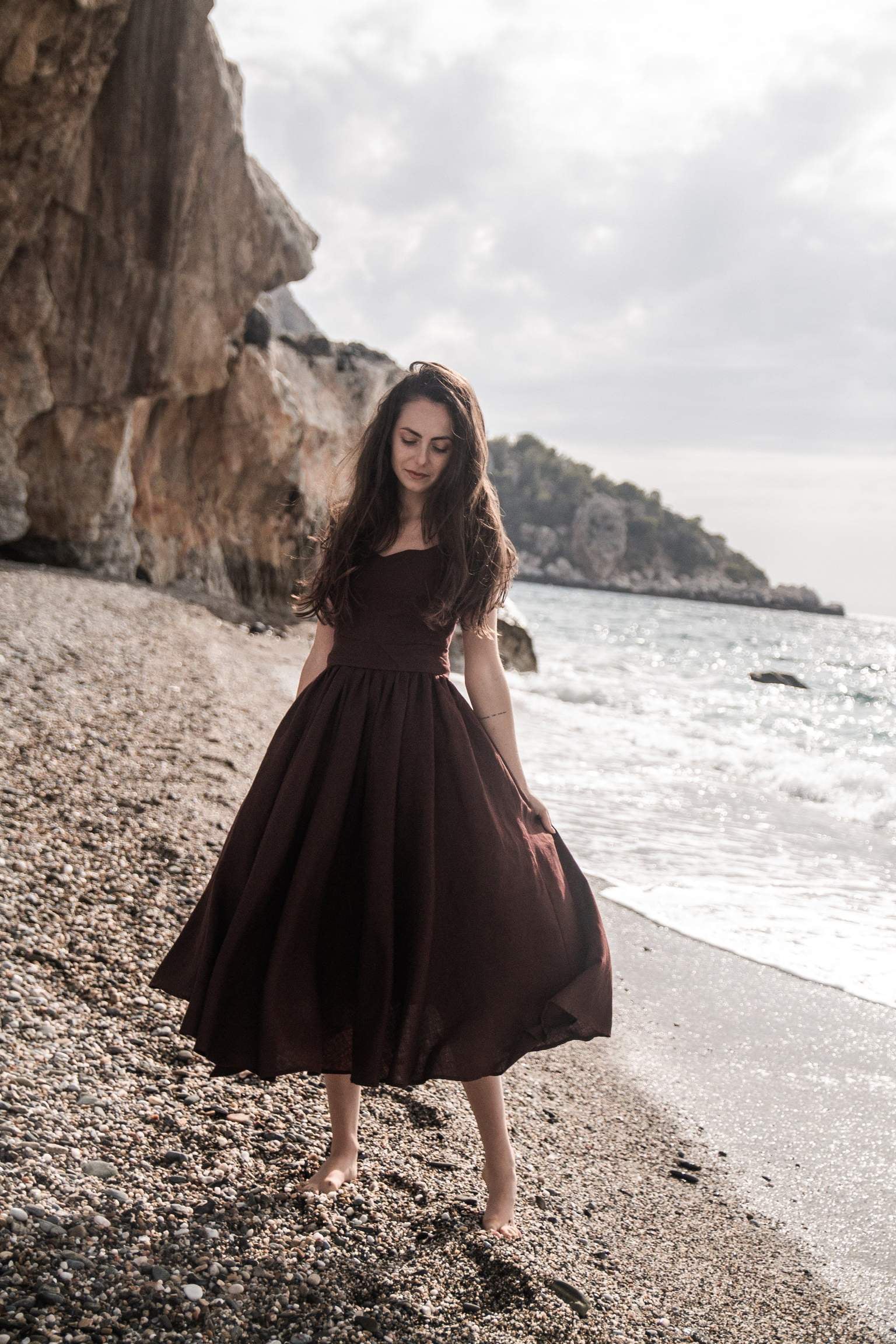 Andalusia Dark Brown Linen Dress