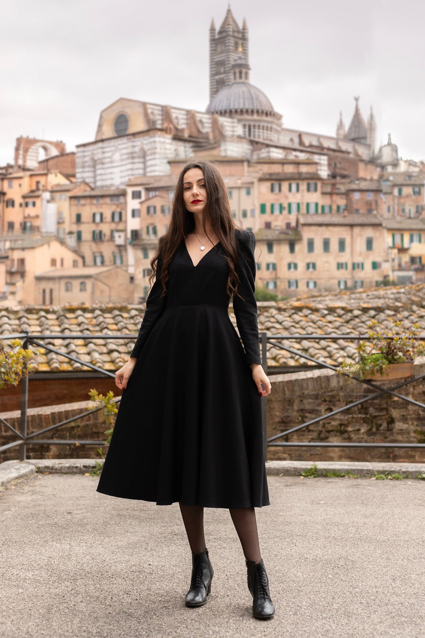 Women Grey Long Sleeve Wool Dress 3849 – XiaoLizi